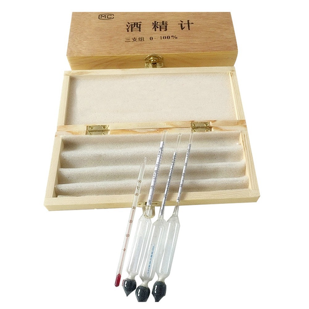 Komplettes Baijiu Testset Alkoholmessgerät mit Thermometer in Holzbox