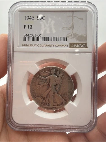1946 50c Walking Liberty Half Dollar Silver Coin 90% NGC F 12