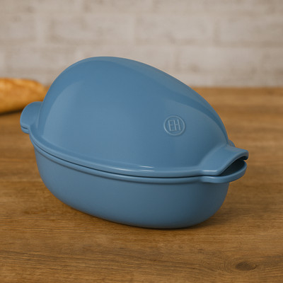 Emile Henry Blue Lagoon Keramikbräter mit Deckel | 4 L | HR Ceramics | Blau