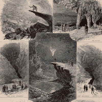 SCENES IN MAMMOTH CAVE   Kentucky 1872 Antique Wood Engraving