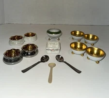 Group Of 10 Different Salt Cellars With 3 Salt Spoons