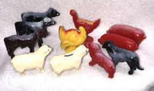 Vintage Plastic Farm Animals Lot of 11 Calves Pigs Sheep Turkey Chicken Dogs