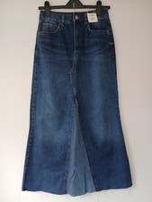 Marks & Spencer Maxi denim Skirt Uk 8 Short Indigo 100% Cotton, Pockets.