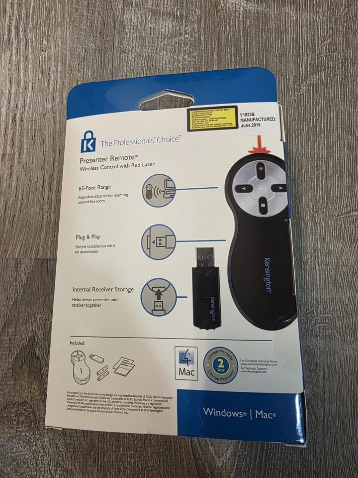 Nuevo presentador inalámbrico Kensington OEM con puntero láser rojo 65’ pies de alcance USB Foto 2 de 2