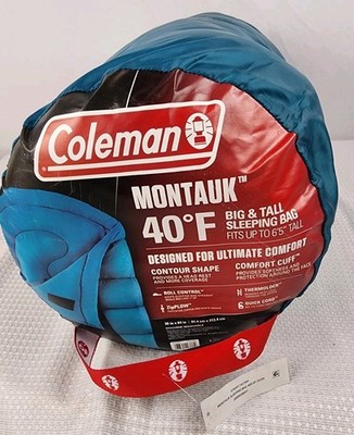 Coleman Montauk 40°F Big & Tall Blue Sleeping Bag Roll Control ZipPlow 36''×84''