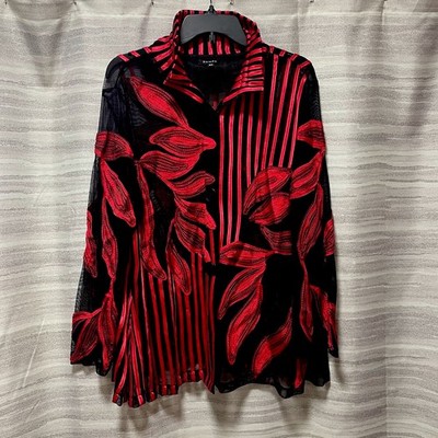 Damee Inc Black Red Sheer Abstract Soutache  Art To Wear Jacket/Blouse 2XL $195