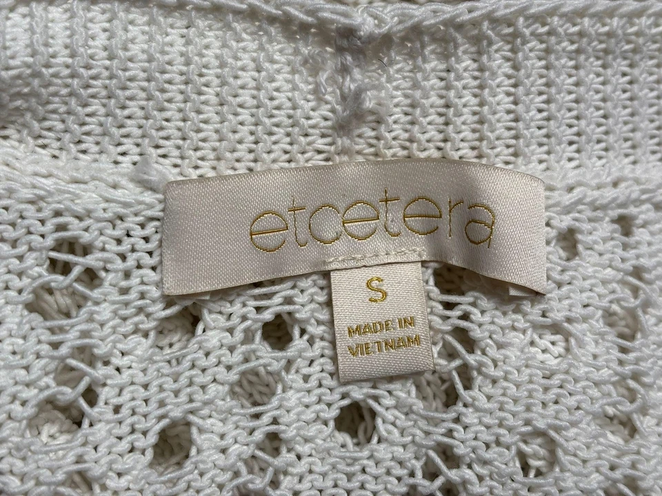 Suéter Etcetera Mujer Pequeño Blanco Tejido Abierto Cinturón Cárdigan Crochet Foto 3 de 4