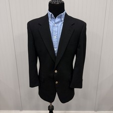 VTG Burberry 42S Black 100 Wool Metal 2-Button Singe-Vent Sports Coat Blazer