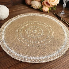 NATURAL WHITE 4 Round 15" Braided Burlap Jute Woven PLACEMATS Party Decorations