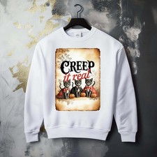 Fall Season Halloween Spook Pumpkin Creepy Cat Whimsical Graphic Cozy Sweatshirt