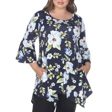 White Mark Blanche Blue Floral Asymmetric Tun...