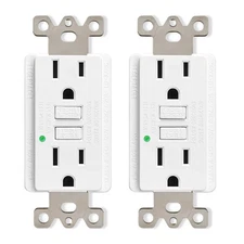 15 Amp GFCI Outlet Receptacle Non-TR LED Indicator Residential Grade w/Plate 2PK