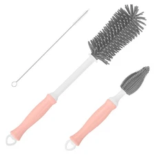 3 in 1 360 Rotation Straight Handle Silicone Bottle Cleaning Brush Gray