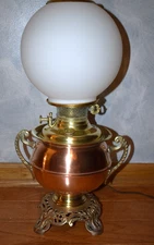 Antique Bradley Hubbard Oil Electrified GWTW Parlor Table Lamp Brass /Copper 19"