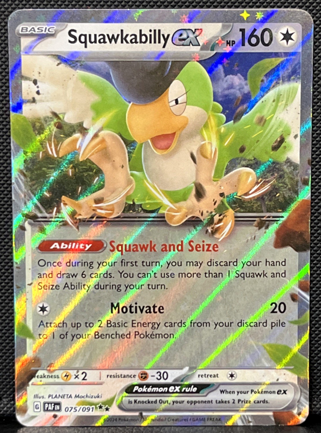 Squawkabilly EX 75/091 Double Rare Holo - Sv4.5 - Paldean Fates -NM- Pokémon TCG