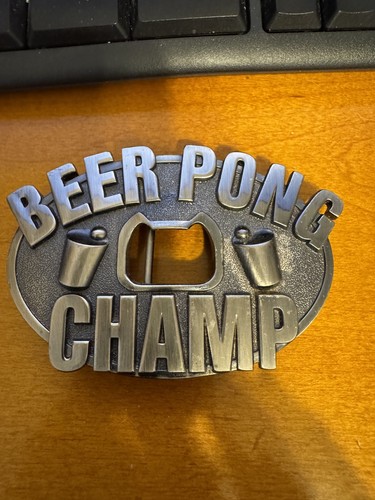 Beer Pong Champ! Vintage Metal Bottle Opener & Belt Buckle by Kalan