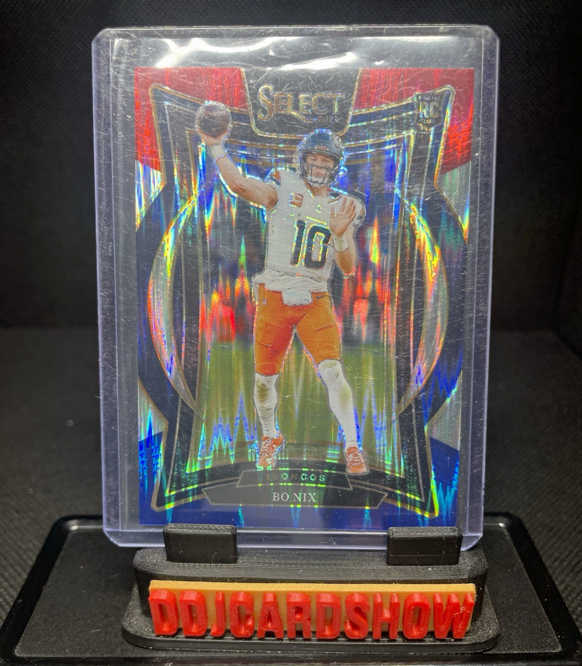 Panini 2024 Select Football Bo Nix RC Red & Blue Shock Prizm Concourse #30