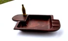 Vntg. Wood Grain Ashtray ~Collectors Brass Coca Cola Bottle Advertising