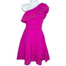 Ted Baker 8 NEW Streena Knit Skater Dress One Shoulder Hot Pink Barbie