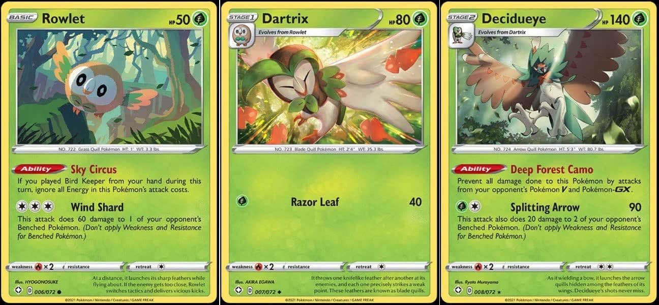Rowlet 006/072 + Datrix  007 + Decidueye 008/072 - Shining Fates -Evolution Set