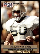 1991 Pro Set Chris Zorich Notre Dame Fighting Irish #33