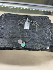 18.25" Please Return Tiffany  Co Silver Mini Double Heart Blue Enamel Necklace