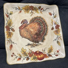 Large Turkey Thanksgiving Platter 11” Maxcera Acorns Of Turkey Autumn Fall Decor