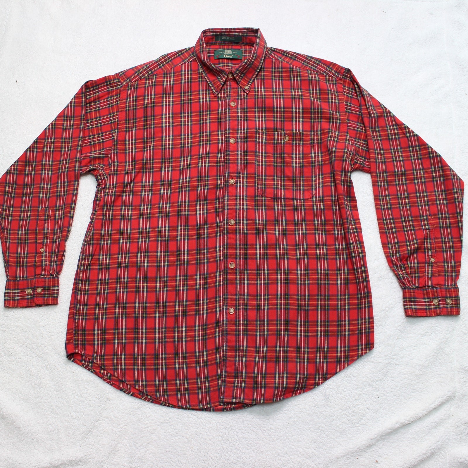 Orvis Button Down Shirt Mens Large Red Plaid Long Sleeve Vintage Flannel