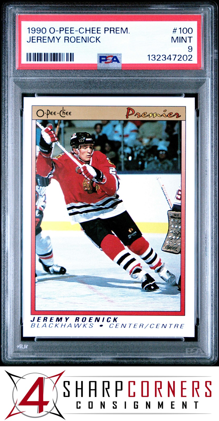 1990 O-PEE-CHEE PREMIER #100 JEREMY ROENICK RC BLACKHAWKS PSA 9