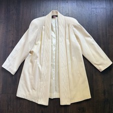 Vintage 80s Alornia Cream Longline Jacket Shoulder Pads Braided Trim USA Made