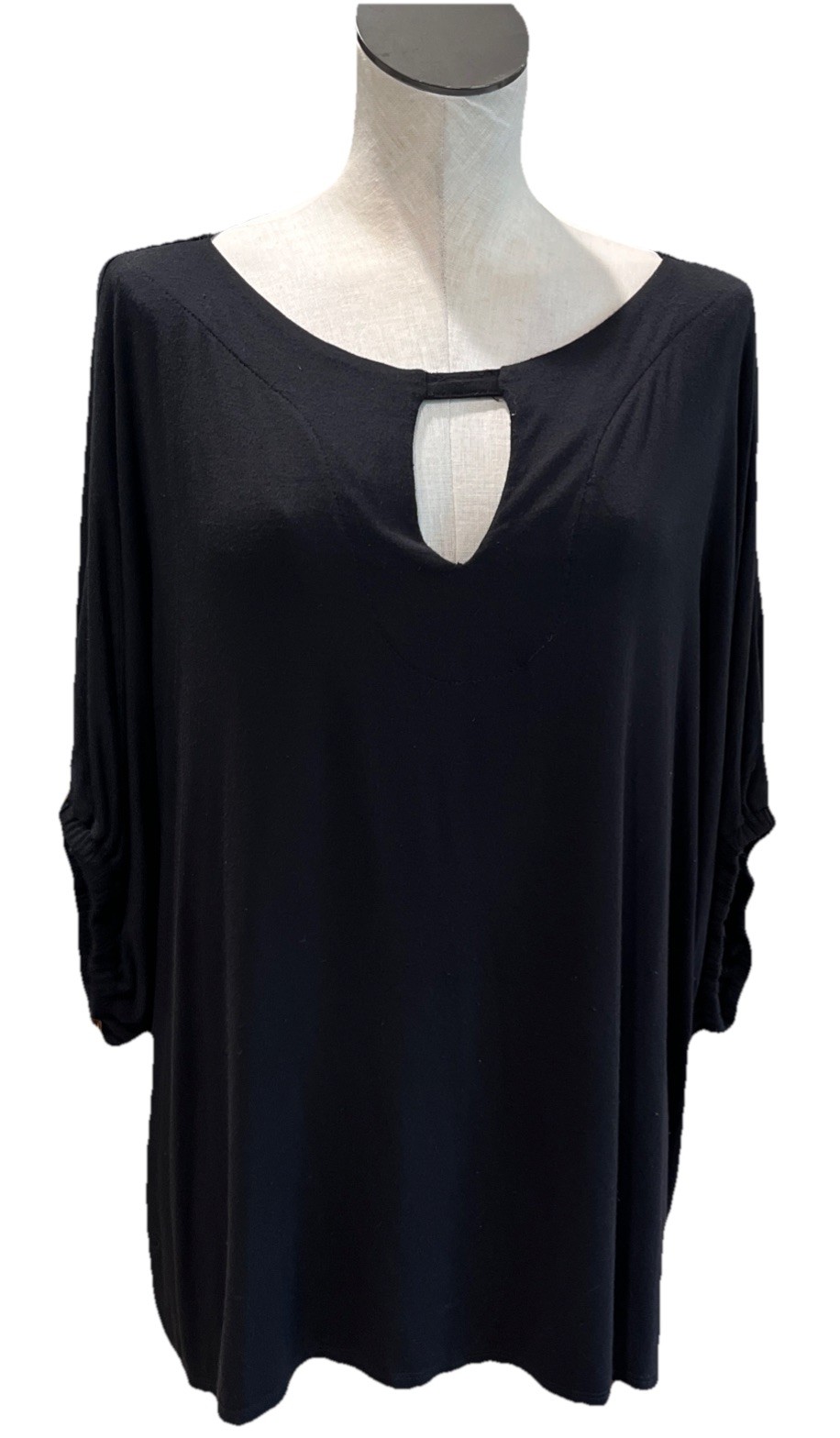 ic collection by connie k Women XL Black Dolmen sleeve jersey tunic top O