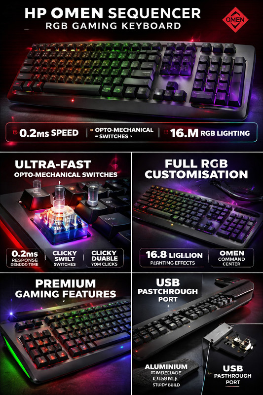 HP OMEN Sequencer RGB Gaming Keyboard QWERTY Mechanical Black USB – NEW
