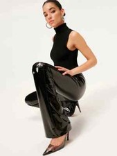 Women High Waist PU Leather Pants Office Lady Slim Stretch Elastic PVC Trousers