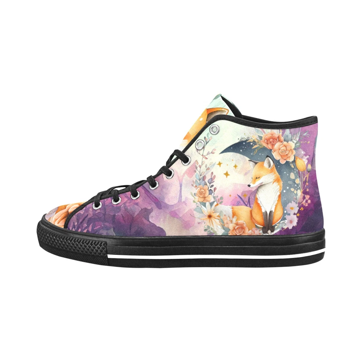 Women s Boho Festival Canvas Fox Hi Top Sneakers Shoes