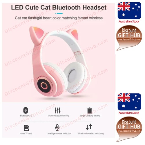 LED Cat Ear Bluetooth Headphones Wireless Over Ear Headset Cute Girl Kid Gift AU - Picture 8 of 9