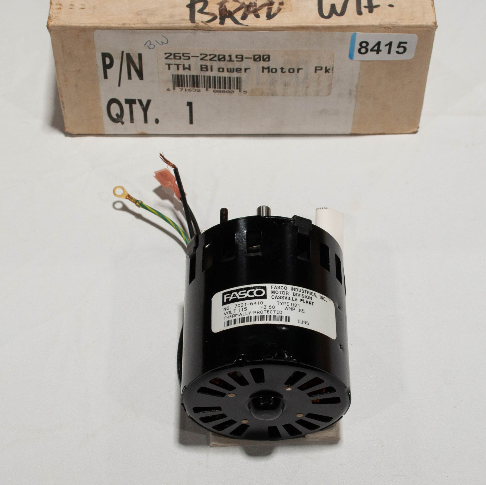Bradford White 2652201900 Blower Motor Fasco 70216410 115V 60Hz .85A