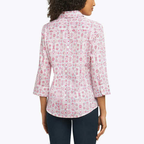 Foxcroft Size Large L Button Down Floral Print Collared 3/4 Sleeve Easy Care Top - Picture 8 of 8