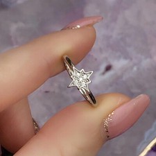 Round Diamond Star Shape Cluster Wedding Engagement Ring 14k White Gold Finish