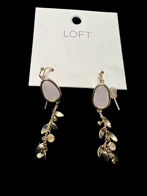 Loft Pink Rhinestone Gold Tone Dangle Statement Earrings New