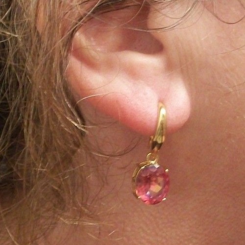 Sterling Vermeil Dangle Earrings w/Exotic Bahaman Pink Quartz 10.10tcw - Picture 8 of 11