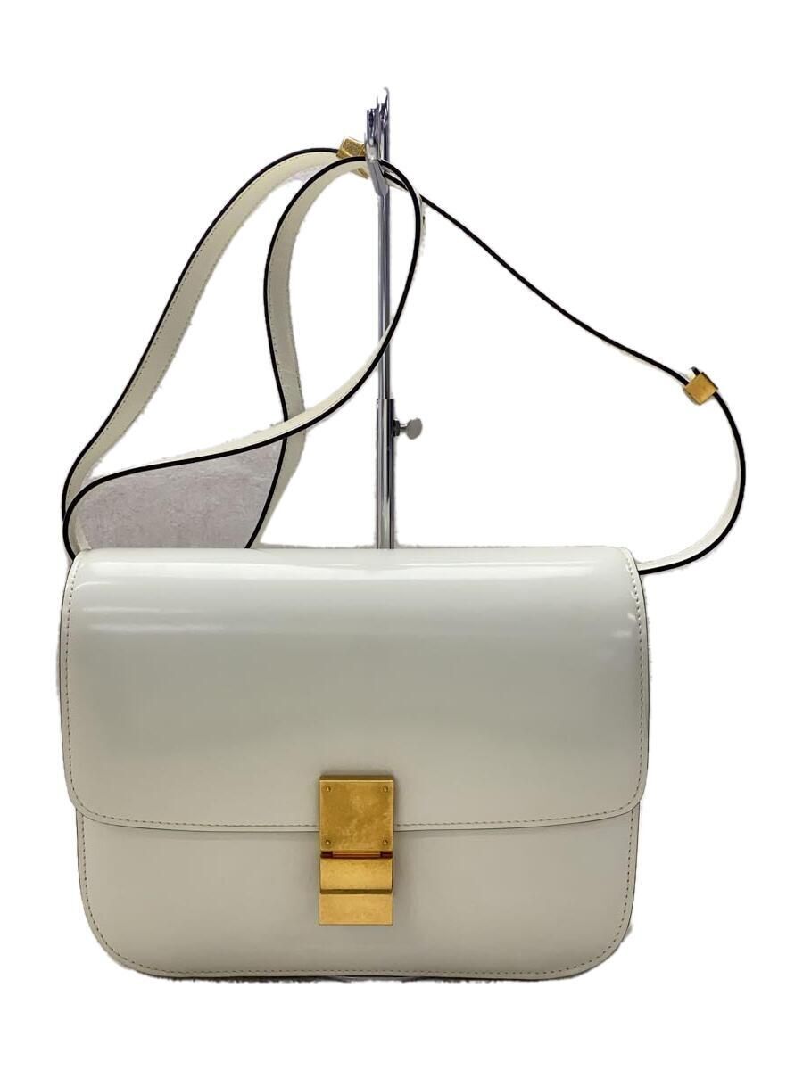 CELINE Shoulder Bag Classic Box Enamel White Slightly Stain CELINE Shoulder Bag Classic Box Enamel White Slightly Stain