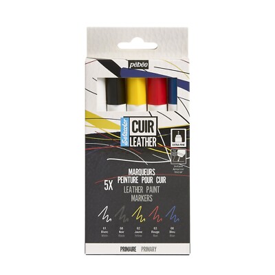 Pebeo Setacolor Leder Marker Stofffarbe Primärfarben Set 5-teilig