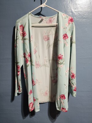 Flora By Flora Nikooz Ladies Size M  Floral Open Front Long Sleeved Top
