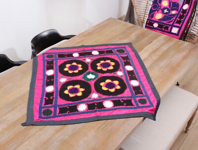 Suzani Uzbek Embroidered Table Cover 2.82' x 2.89' VINTAGE FAST Shipment 15584
