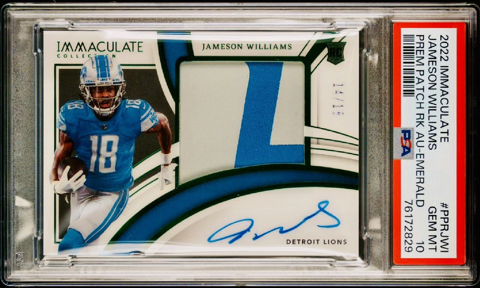 Jameson Williams Panini Immaculate Collection Premium Patch Rookie Autographs #PPRJWI Emerald