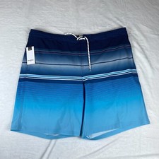 Goodfellow  Co Board Shorts Mens 2XL Blue Striped 10" 4 Way Stretch UPF 50 