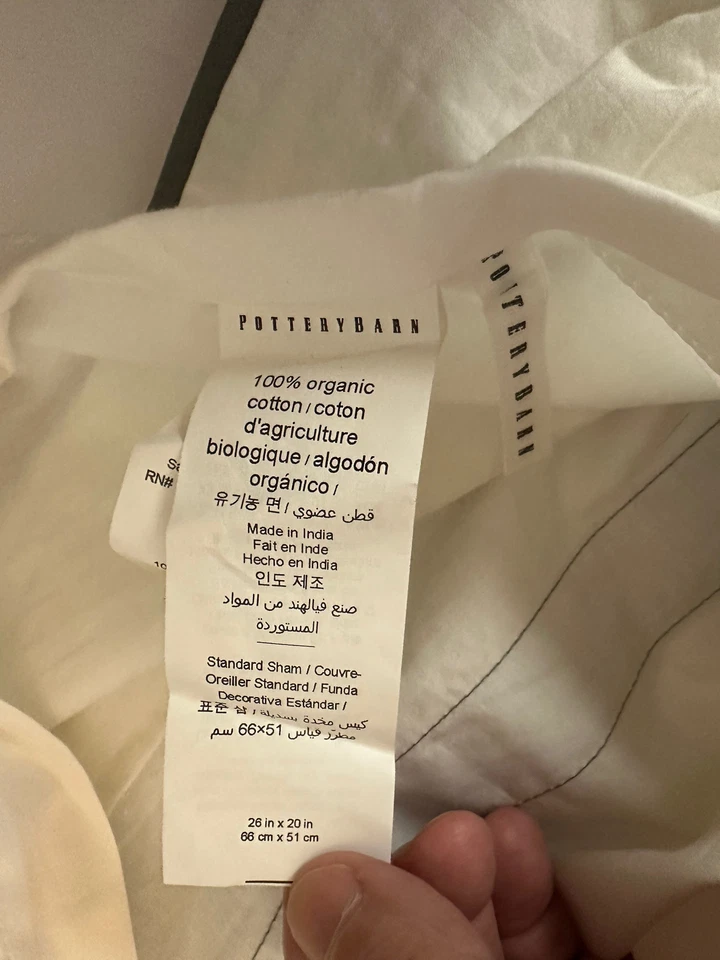 POTTERY BARN organic cotton Gray MORGAN banded standard pillow sham - Image 2 of 2