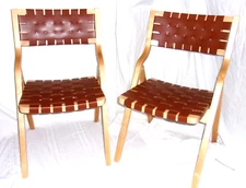 SOOHOW Faux Leather & Wood Woven Seat Webbed-Back Dining Chairs (2-pc set) - NEW