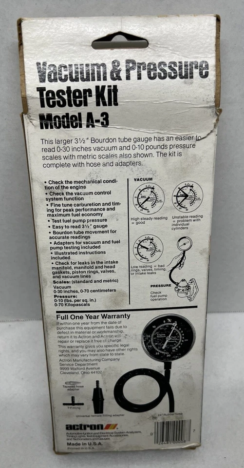 KIT PROBADOR DE VACÍO Y PRESIÓN ACTRON Modelo A-3 Hecho en EE. UU. - ¡EXCELENTE ESTADO!! Foto 2 de 4