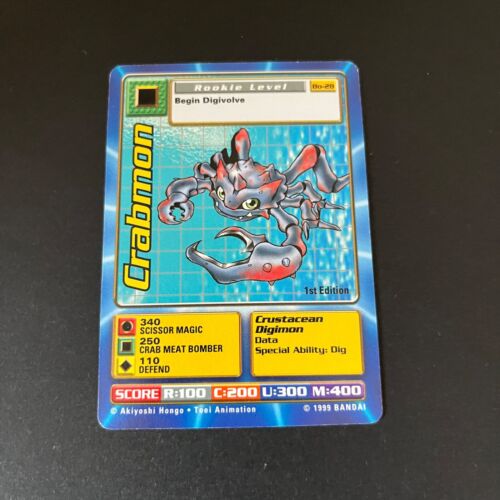 Crabmon Bo-28 1st Edition Vintage 1999 Bandai Digimon Card TCG Trading Card - Imagen 2 de 6